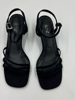 Prima Women's Sandals Black Strappy Mid Block Heel Heels 10 M
